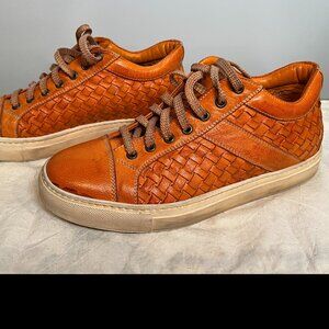 Donald J. Pliner Orange Leather Basket-Weave Hi-Rise Sneakers Men's 9.5